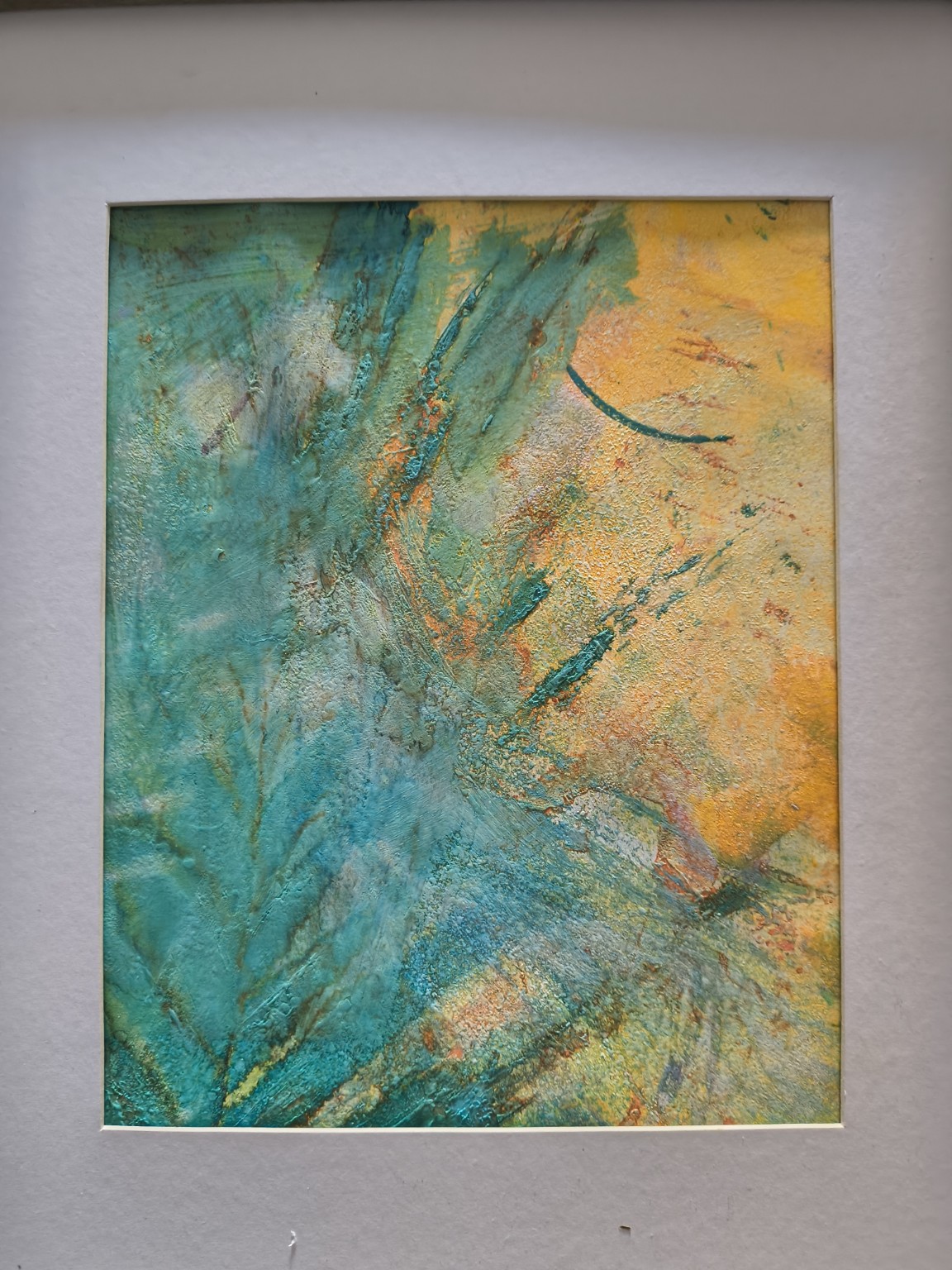 Original turquoise and yellow abstract artwork